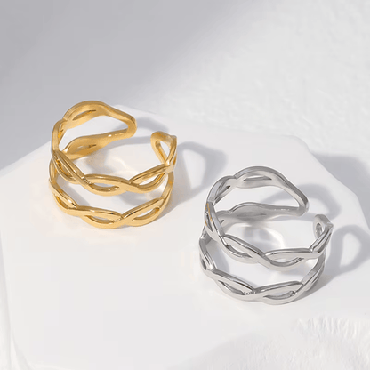 Open Ring RVS met Gevlochten Lijnen (12 mm) - Aramat Jewels - Ringen - cadeautip