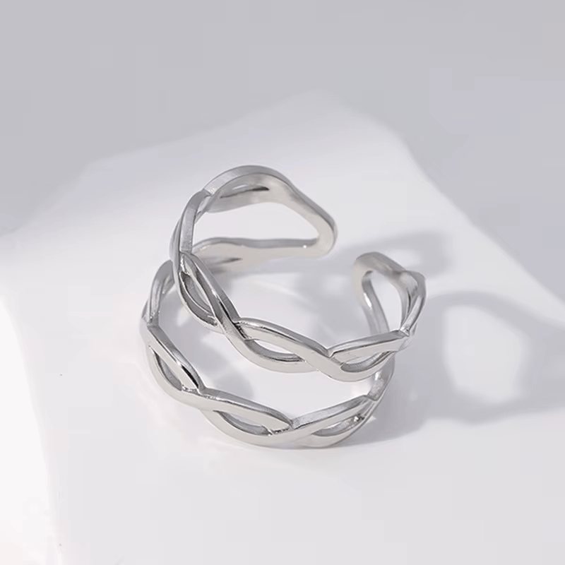 Open Ring RVS met Gevlochten Lijnen (12 mm) - Aramat Jewels - Ringen - cadeautip