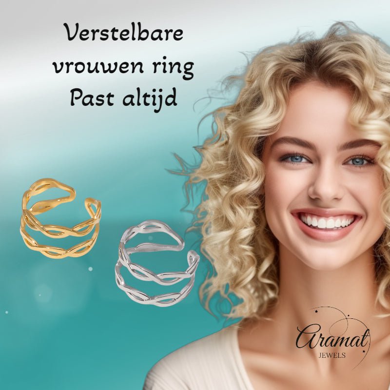 Open Ring RVS met Gevlochten Lijnen (12 mm) - Aramat Jewels - Ringen - cadeautip