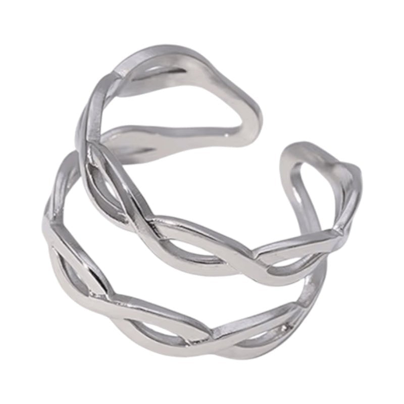 Open Ring RVS met Gevlochten Lijnen (12 mm) - Aramat Jewels - Ringen - cadeautip