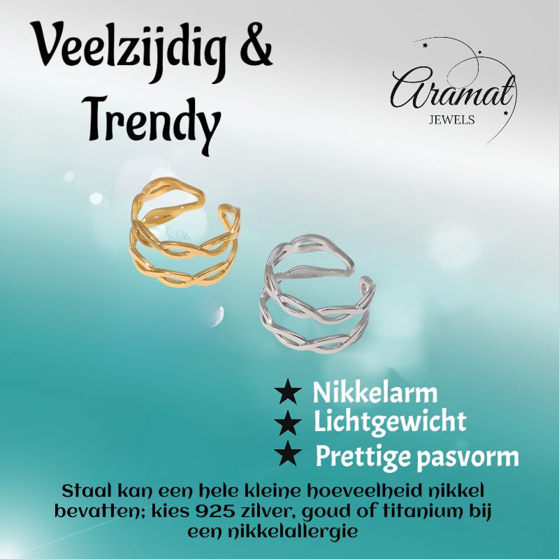 Open Ring RVS met Gevlochten Lijnen (12 mm) - Aramat Jewels - Ringen - cadeautip