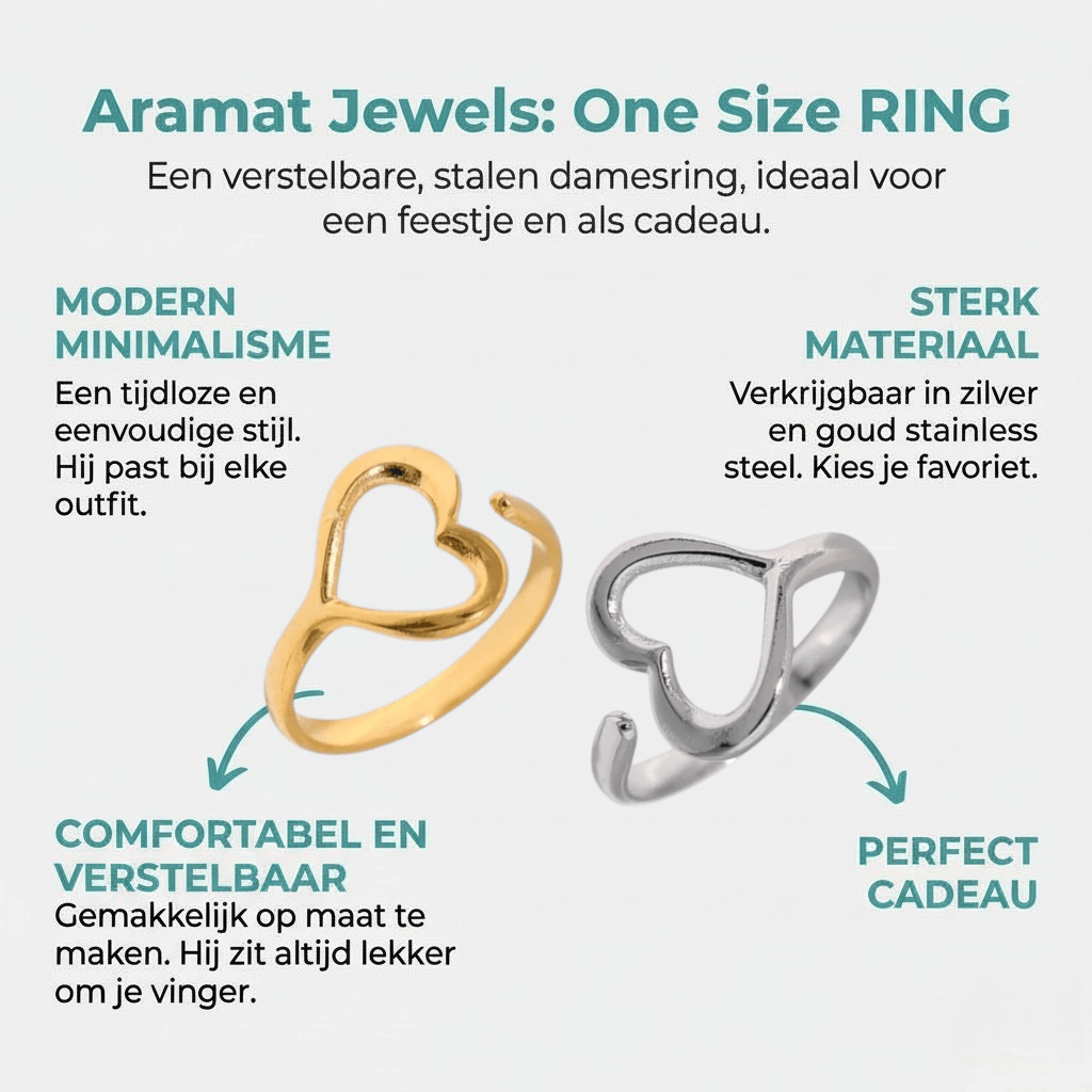 Open Ring RVS met Hartje (13 mm) - Aramat Jewels - Ringen - cadeautip