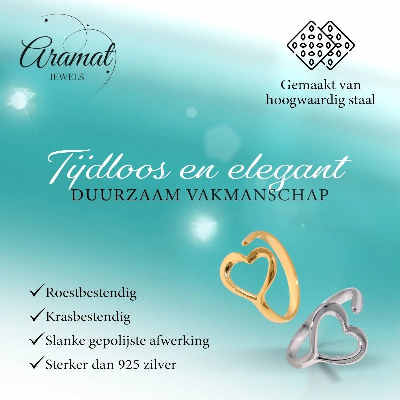 Open Ring RVS met Hartje (13 mm) - Aramat Jewels - Ringen - cadeautip