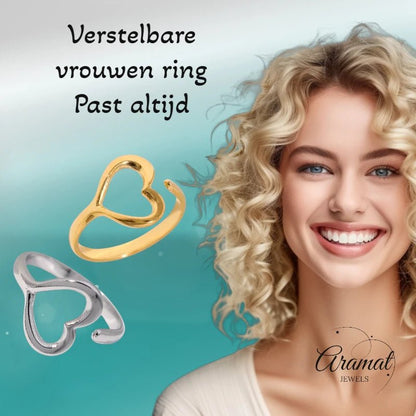 Open Ring RVS met Hartje (13 mm) - Aramat Jewels - Ringen - cadeautip