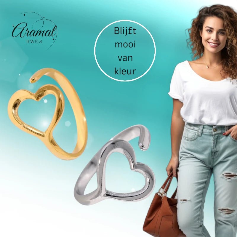 Open Ring RVS met Hartje (13 mm) - Aramat Jewels - Ringen - cadeautip