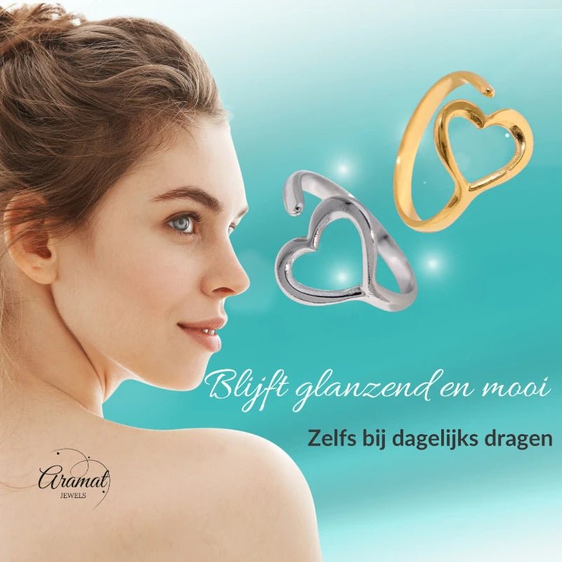 Open Ring RVS met Hartje (13 mm) - Aramat Jewels - Ringen - cadeautip