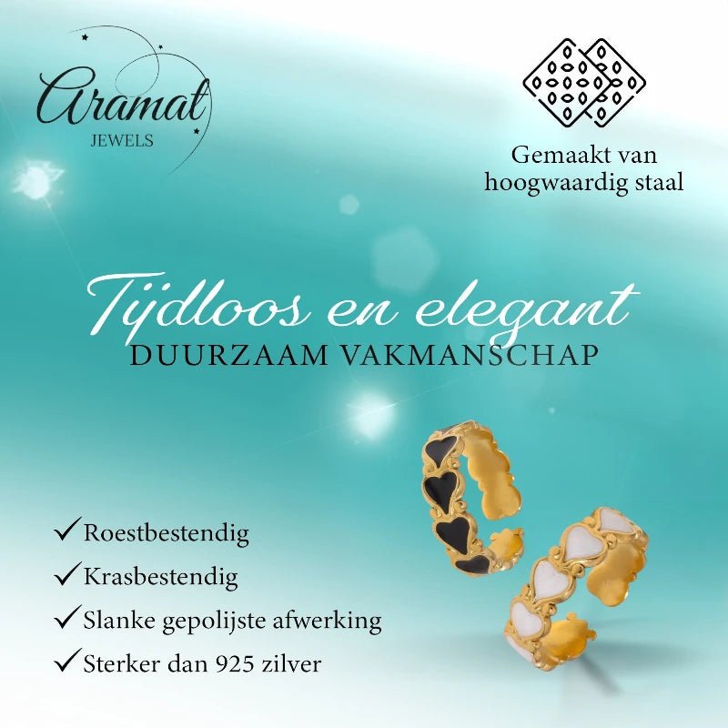 Open Ring RVS met Hartjes Motief en Emaille (6 mm) - Aramat Jewels - Ringen - cadeautip