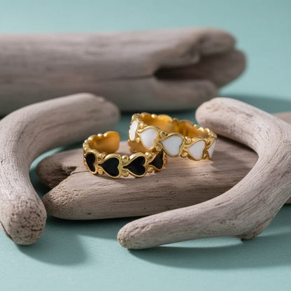 Open Ring RVS met Hartjes Motief en Emaille (6 mm) - Aramat Jewels - Ringen - cadeautip