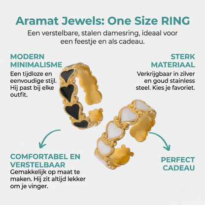 Open Ring RVS met Hartjes Motief en Emaille (6 mm) - Aramat Jewels - Ringen - cadeautip