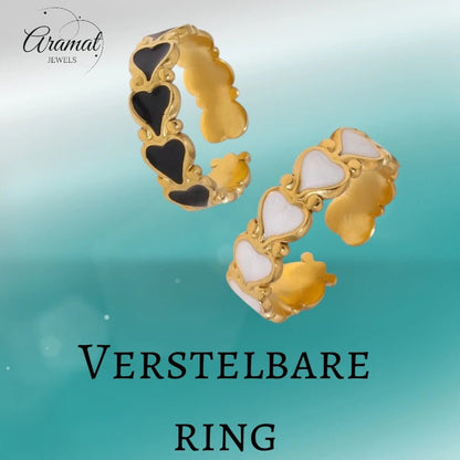 Open Ring RVS met Hartjes Motief en Emaille (6 mm) - Aramat Jewels - Ringen - cadeautip