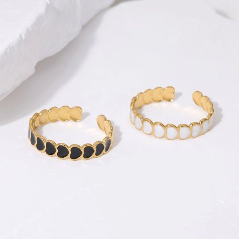 Open Ring RVS met Hartjes Schakel en Emaille (4,5 mm) - Aramat Jewels - Ringen - cadeautip