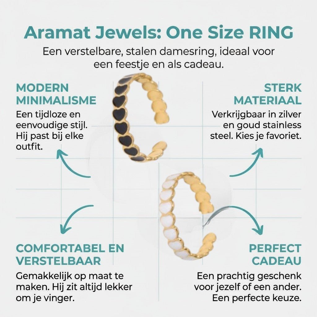 Open Ring RVS met Hartjes Schakel en Emaille (4,5 mm) - Aramat Jewels - Ringen - cadeautip