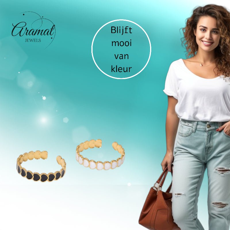 Open Ring RVS met Hartjes Schakel en Emaille (4,5 mm) - Aramat Jewels - Ringen - cadeautip