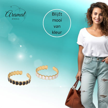 Open Ring RVS met Hartjes Schakel en Emaille (4,5 mm) - Aramat Jewels - Ringen - cadeautip