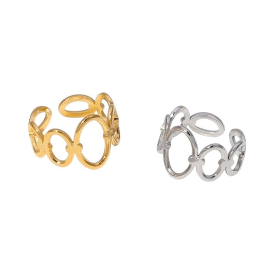Open Ring RVS met Ovale Cirkelmotief (12 mm Breed) - Aramat Jewels - Ringen - cadeautip