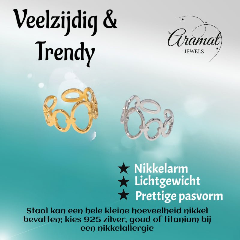 Open Ring RVS met Ovale Cirkelmotief (12 mm Breed) - Aramat Jewels - Ringen - cadeautip