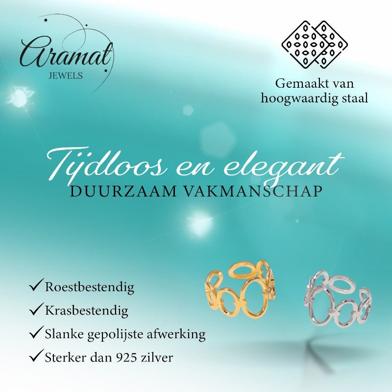 Open Ring RVS met Ovale Cirkelmotief (12 mm Breed) - Aramat Jewels - Ringen - cadeautip