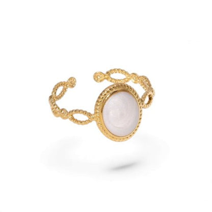 Open Ring RVS Ovaal Emaille met Dot Reliëf (Goudkleurig) - Aramat Jewels - Ringen - cadeautip