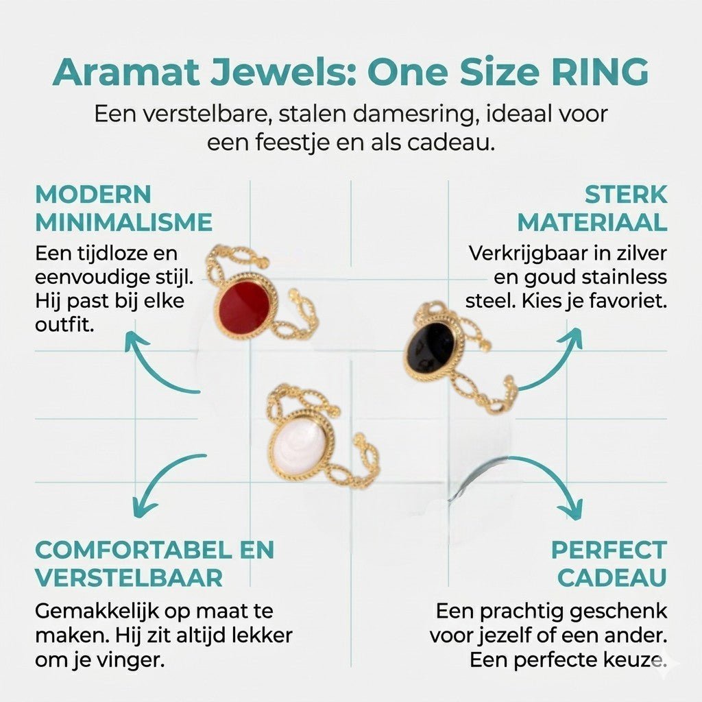 Open Ring RVS Ovaal Emaille met Dot Reliëf (Goudkleurig) - Aramat Jewels - Ringen - cadeautip