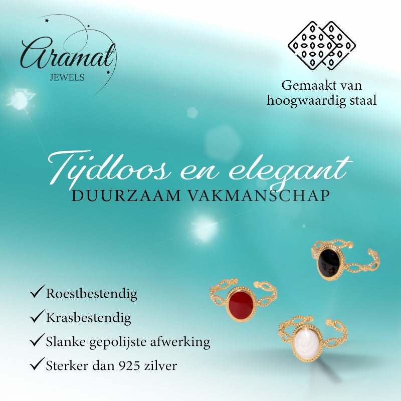 Open Ring RVS Ovaal Emaille met Dot Reliëf (Goudkleurig) - Aramat Jewels - Ringen - cadeautip