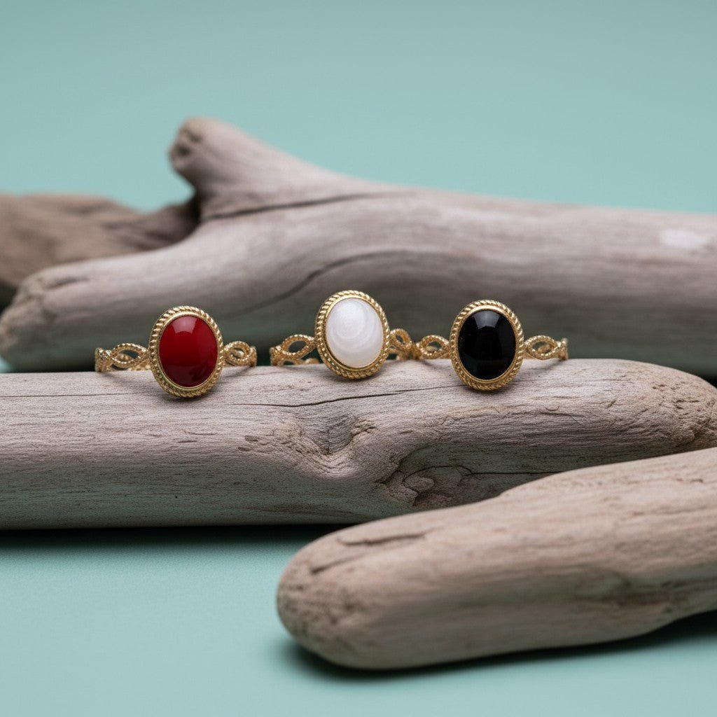 Open Ring RVS Ovaal Emaille met Dot Reliëf (Goudkleurig) - Aramat Jewels - Ringen - cadeautip