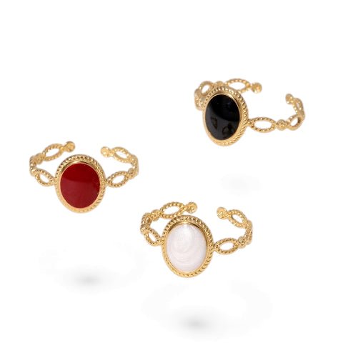 Open Ring RVS Ovaal Emaille met Dot Reliëf (Goudkleurig) - Aramat Jewels - Ringen - cadeautip