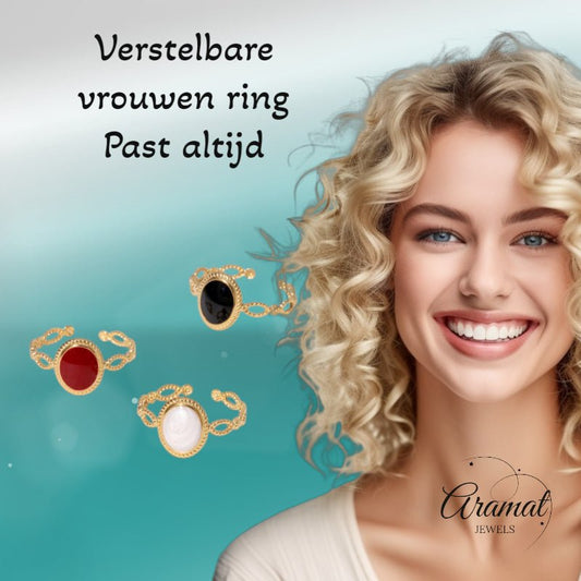 Open Ring RVS Ovaal Emaille met Dot Reliëf (Goudkleurig) - Aramat Jewels - Ringen - cadeautip