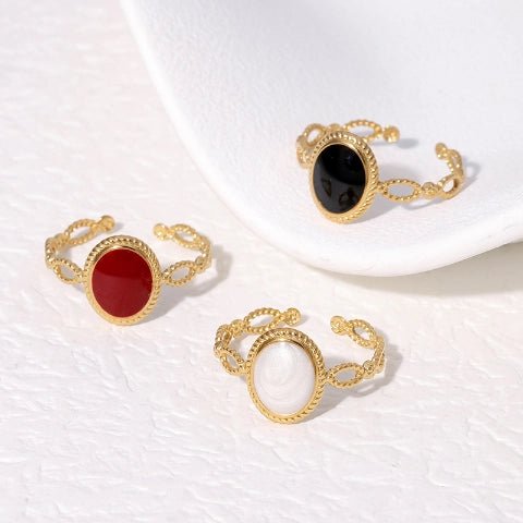 Open Ring RVS Ovaal Emaille met Dot Reliëf (Goudkleurig) - Aramat Jewels - Ringen - cadeautip