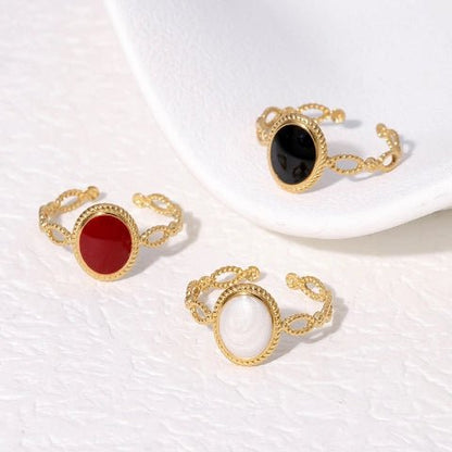 Open Ring RVS Ovaal Emaille met Dot Reliëf (Goudkleurig) - Aramat Jewels - Ringen - cadeautip