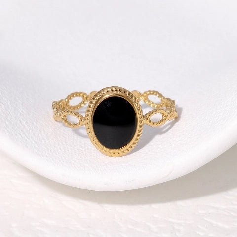 Open Ring RVS Ovaal Emaille met Dot Reliëf (Goudkleurig) - Aramat Jewels - Ringen - cadeautip