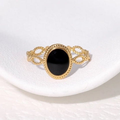 Open Ring RVS Ovaal Emaille met Dot Reliëf (Goudkleurig) - Aramat Jewels - Ringen - cadeautip