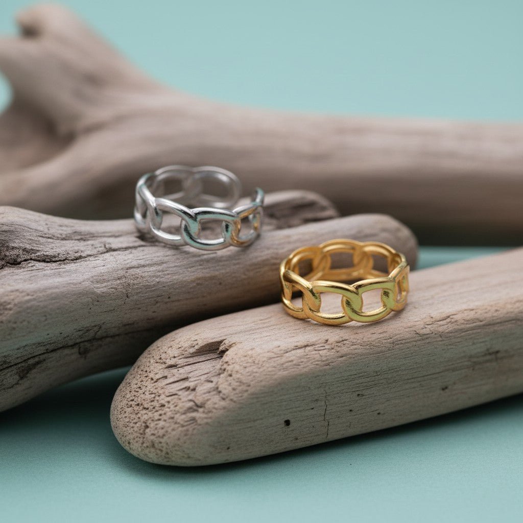 Open Ring Schakel Motief: Gladde en Fijne Schakelband (8 mm) - Aramat Jewels - Ringen - cadeautip