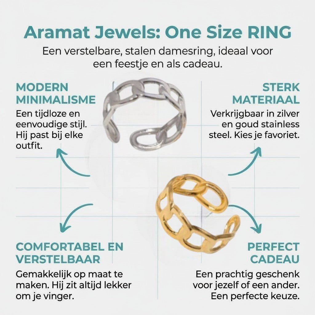 Open Ring Schakel Motief: Gladde en Fijne Schakelband (8 mm) - Aramat Jewels - Ringen - cadeautip