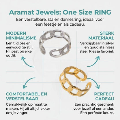 Open Ring Schakel Motief: Gladde en Fijne Schakelband (8 mm) - Aramat Jewels - Ringen - cadeautip