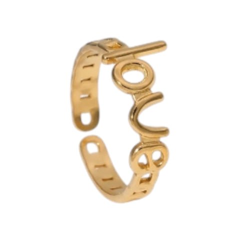 Open Ring Schakel Motief met 'Love' Letters (8 mm Verstelbaar) - Aramat Jewels - Ringen - cadeautip