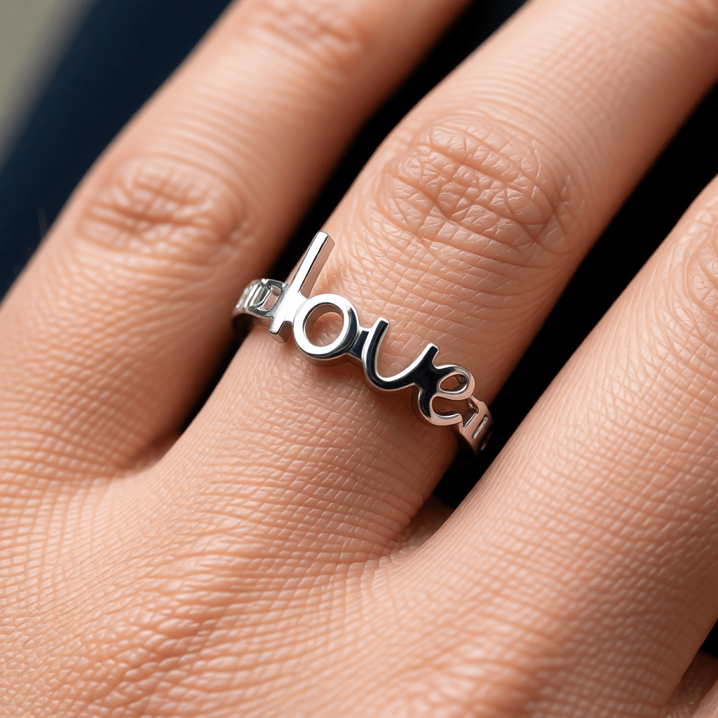 Open Ring Schakel Motief met 'Love' Letters (8 mm Verstelbaar) - Aramat Jewels - Ringen - cadeautip