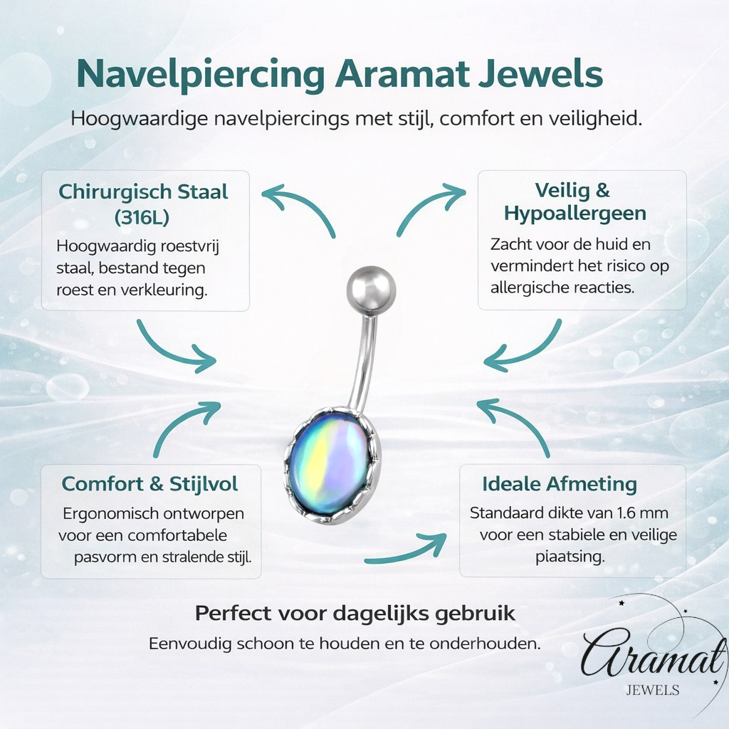 Piercing nombril ovale multicolore en acier
