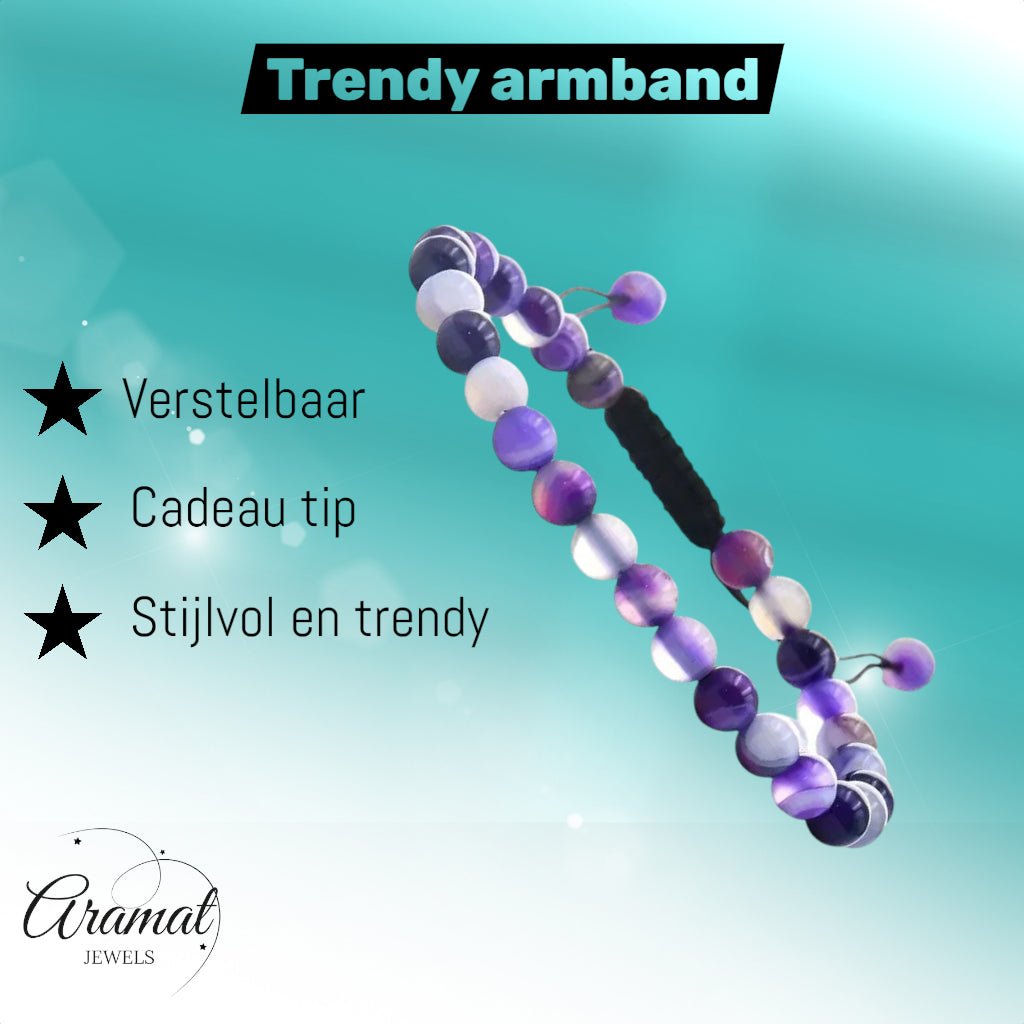 Paarse Gestreepte Agaat Armband - Aramat Jewels - Armbanden - cadeautip