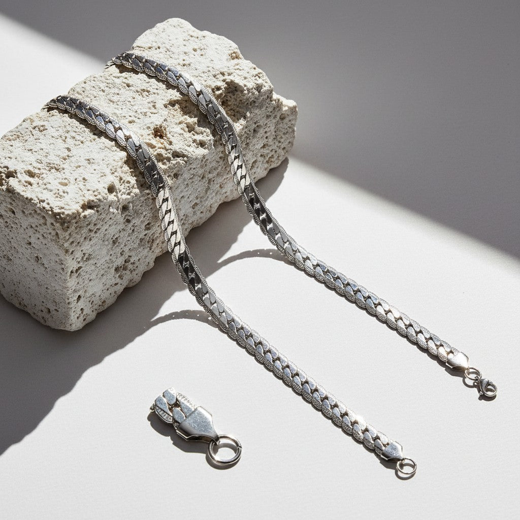 Platte Chunky Gourmet Ketting 8mm Zilverkleurig Staal - Aramat Jewels - Halskettingen - cadeautip