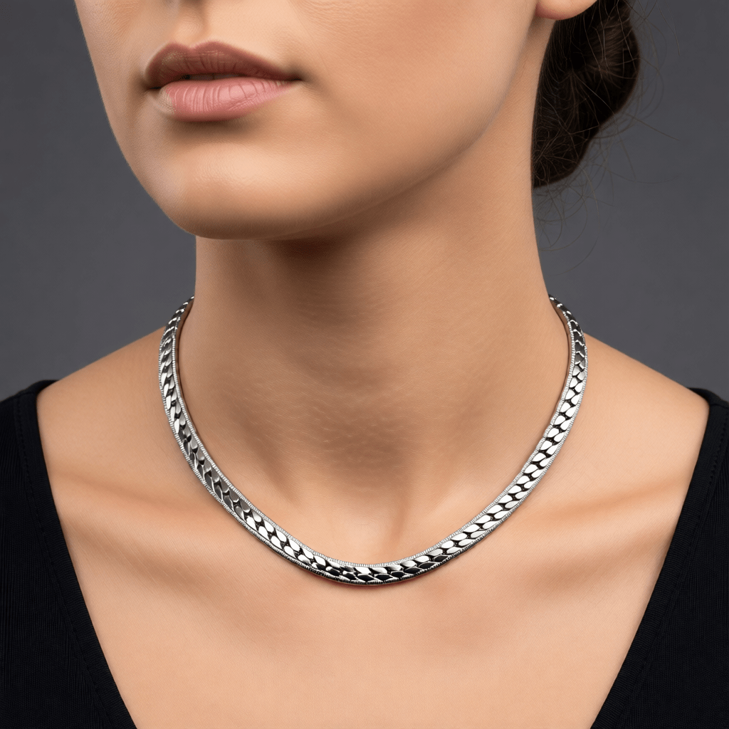 Platte Chunky Gourmet Ketting 8mm Zilverkleurig Staal - Aramat Jewels - Halskettingen - cadeautip