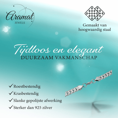 Platte Chunky Gourmet Ketting 8mm Zilverkleurig Staal - Aramat Jewels - RVS Sieraden - Halskettingen - cadeautip