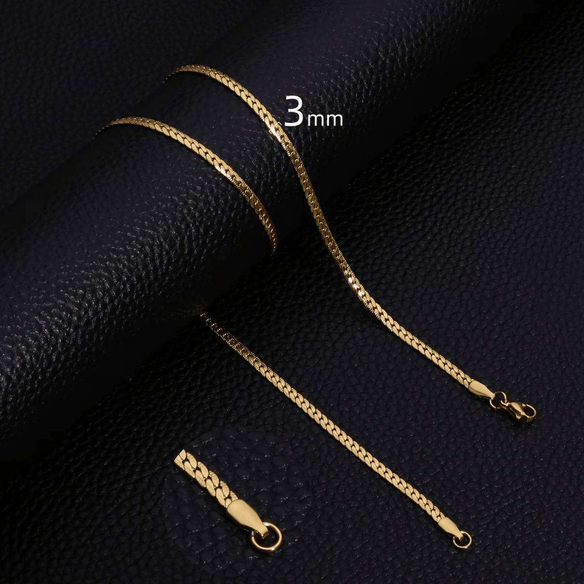 Platte Gourmet Ketting met bewerkte rand 3mm Goudkleurig Staal - Aramat Jewels - Halskettingen - cadeautip