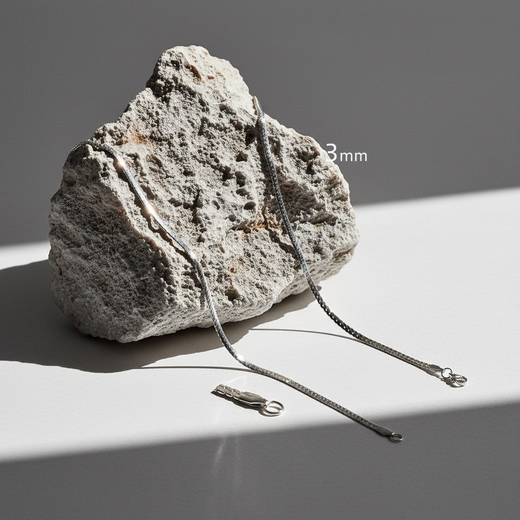 Platte Gourmet Ketting met bewerkte rand 3mm Zilverkleurig Staal - Aramat Jewels - Halskettingen - cadeautip