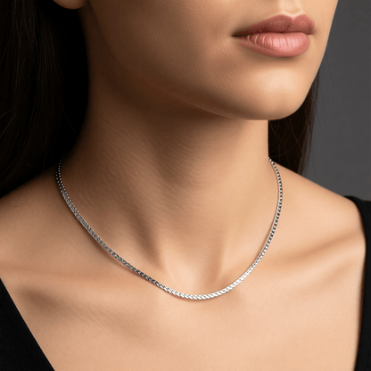 Platte Gourmet Ketting met bewerkte rand 3mm Zilverkleurig Staal - Aramat Jewels - Halskettingen - cadeautip