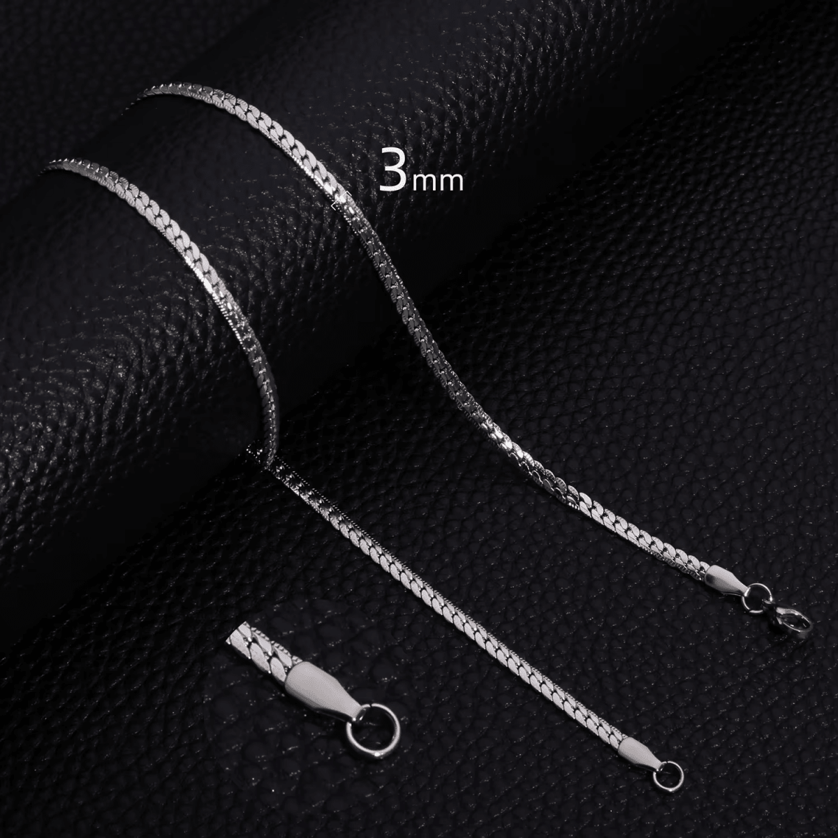 Platte Gourmet Ketting met bewerkte rand 3mm Zilverkleurig Staal - Aramat Jewels - RVS Sieraden - Halskettingen - cadeautip