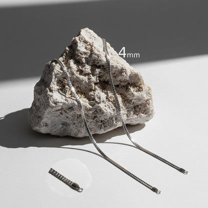 Platte Gourmet Ketting met bewerkte rand 4mm Zilverkleurig Staal - Aramat Jewels - Halskettingen - cadeautip