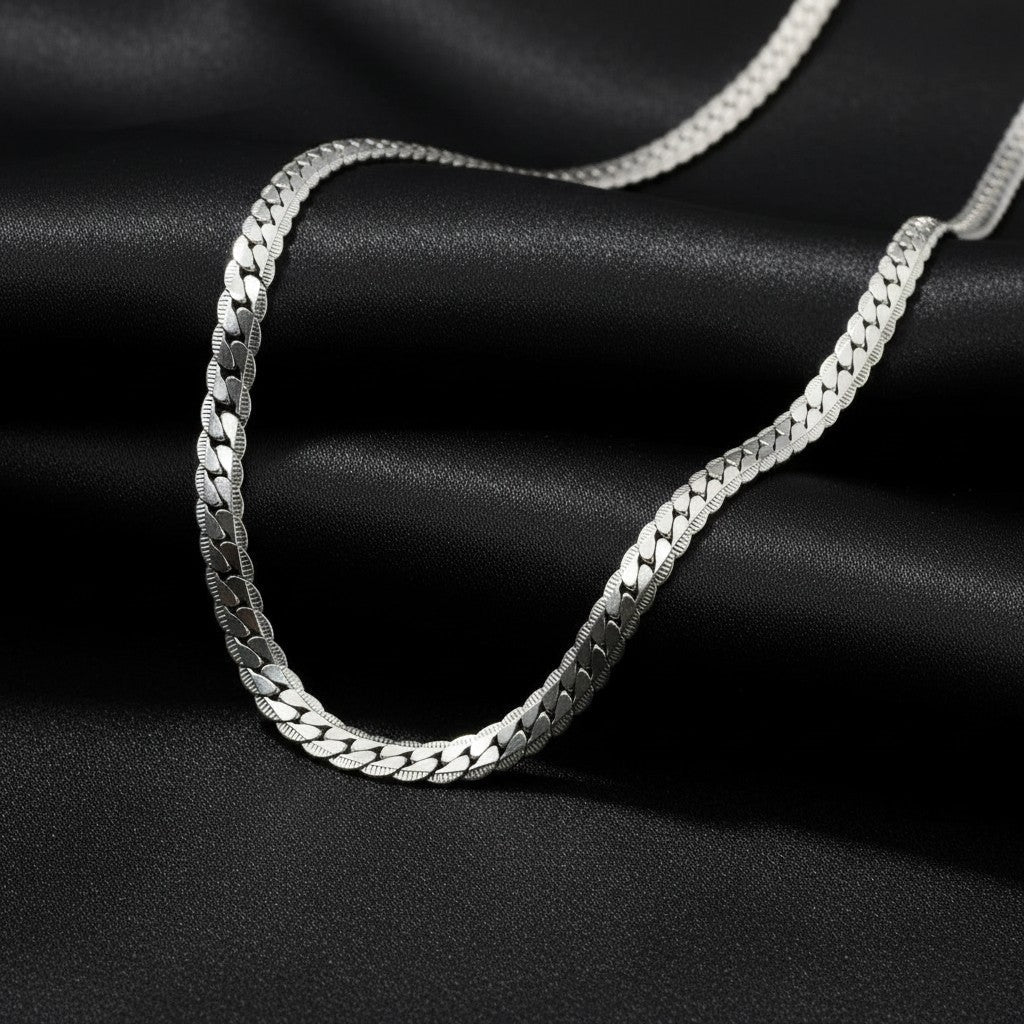 Platte Gourmet Ketting met bewerkte rand 5mm Zilverkleurig Staal - Aramat Jewels - Halskettingen - cadeautip