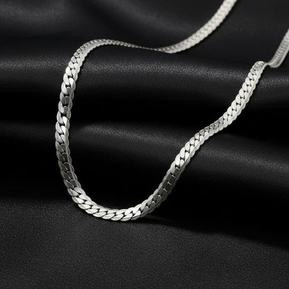 Platte Gourmet Ketting met bewerkte rand 5mm Zilverkleurig Staal - Aramat Jewels - Halskettingen - cadeautip