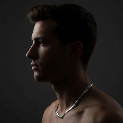 Platte Gourmet Ketting met bewerkte rand 5mm Zilverkleurig Staal - Aramat Jewels - Halskettingen - cadeautip