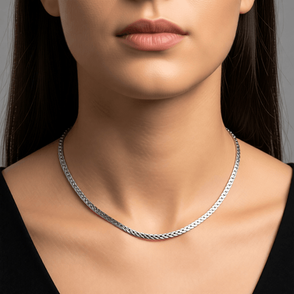 Platte Gourmet Ketting met bewerkte rand 5mm Zilverkleurig Staal - Aramat Jewels - Halskettingen - cadeautip